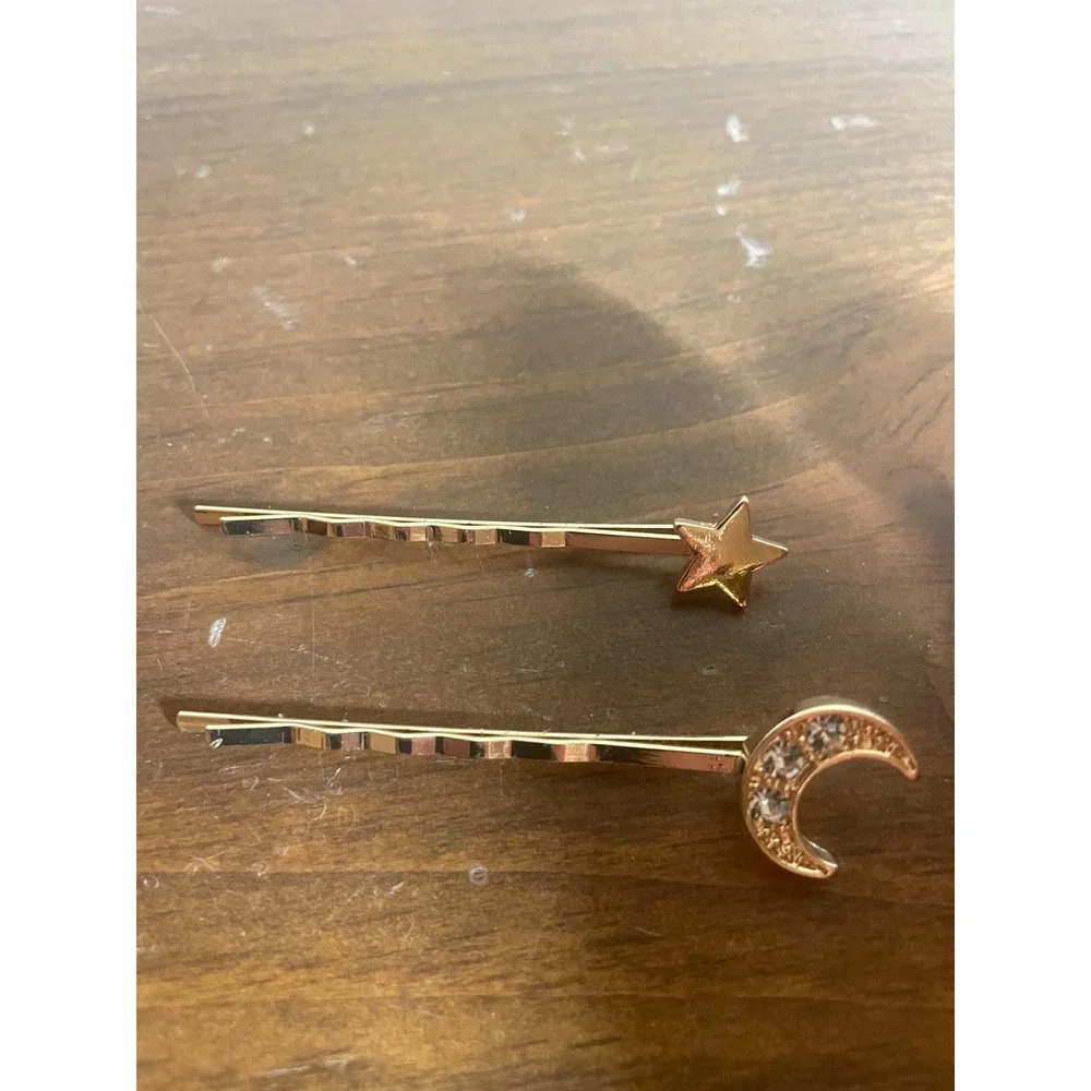 Sailor Moon Bobby Pins Set Gold Tone Crescent Moon Star Rhinestone Hair Clips
